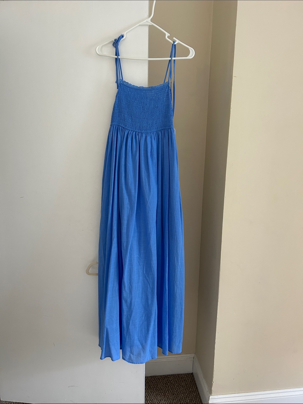 Altar'd State Blue Maxi Dress with Smocked Bodice and Tie Straps